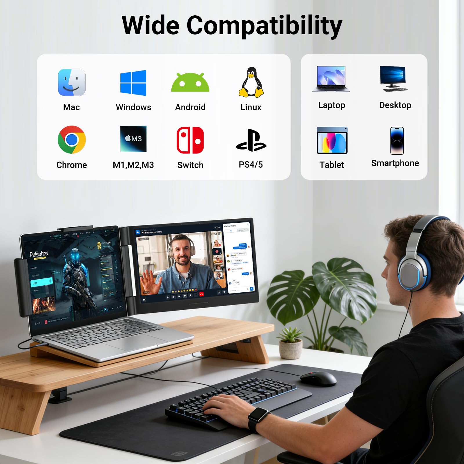 Laptop Screen Extender 14.1" 1080P IPS, Dual Screen Portable Monitor for Laptop 13-17.3", Plug & Play Monitor Extender with USB-C/HDMI, Travel Monitor for Work & Home Office Mac/Windows/Chrome/Android — view 6