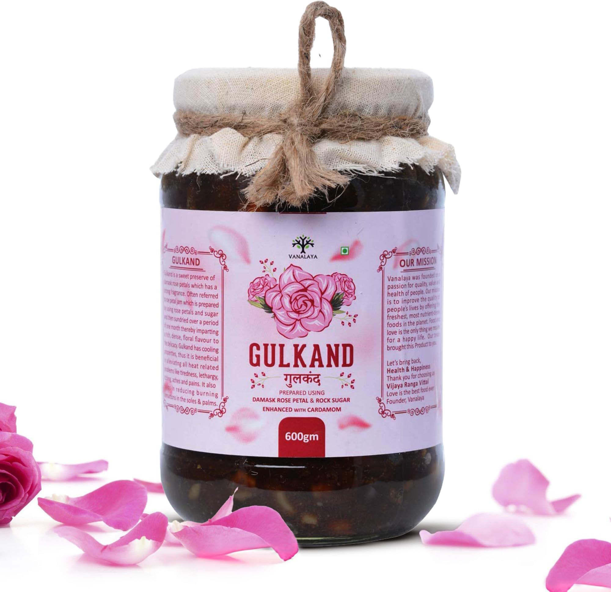 Vanalaya Natural Gulkand | Sun-Cooked Damask Rose with Cardamom 600gm