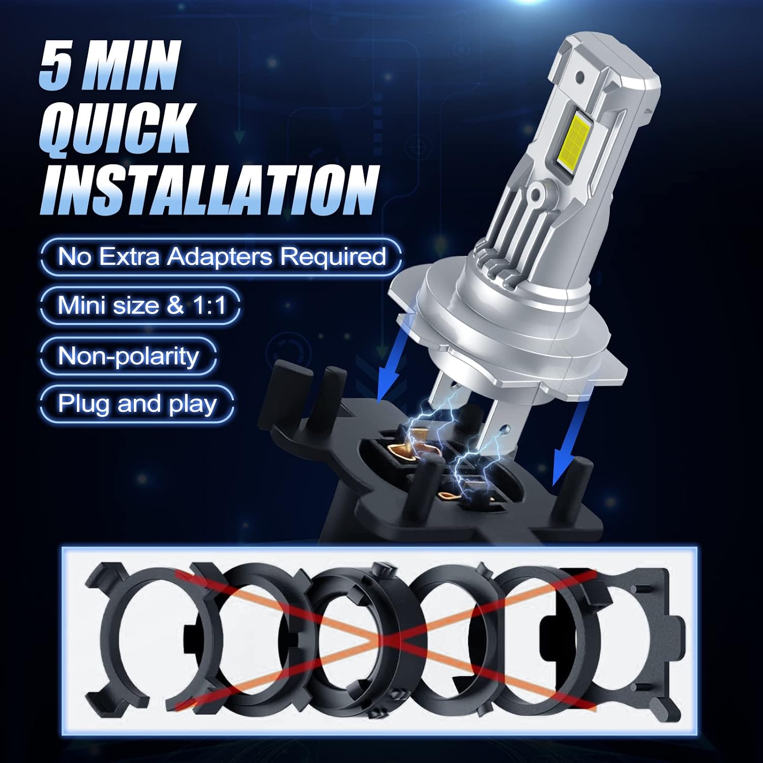 CAFOPAR H7 LED Headlight Bulb Mini Size, No Adapter Required Easy Install, 1:1 Design, Non-polarity, 80W H7 LED Bulb 6500K White with Fan for High and Low Beam Fog Lights 80W Halogen Replacement Bulb