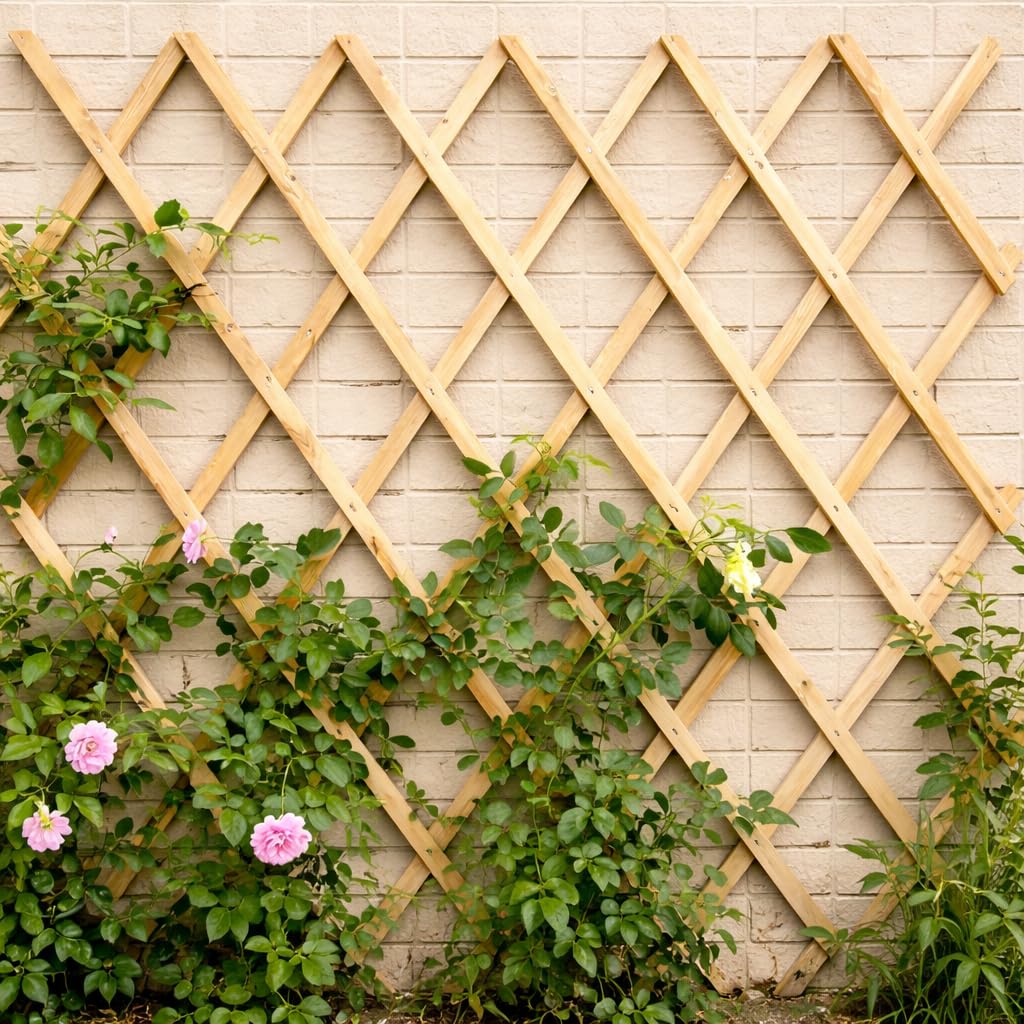 Garden Mile 180 x 60cm Wooden Expanding Trellis Garden Wall Trellis for Climbing Plants Wooden Climbing Plant Support Panel for Flowers Decorative Trellis Fence Panels Expandable