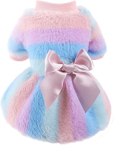 Suéter de forro polar para perro, ropa de invierno para cachorros para perros pequeños, vestido a rayas para mascotas, traje para Chihuahua, Yorkie,