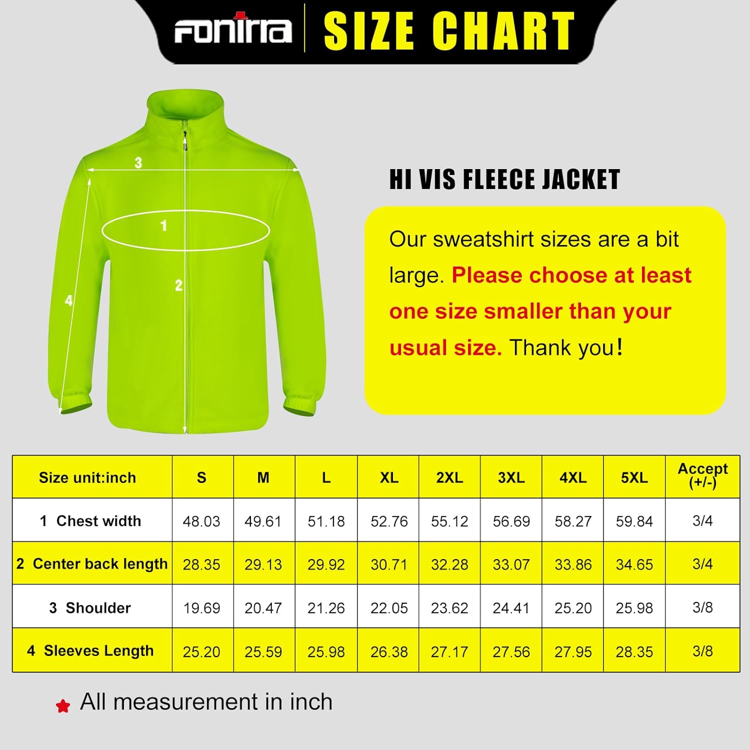 High Visibility Fleece Jacket, Full Zip Stand-Up Collar, Safety Work Wear, Hi Vis Neon Green