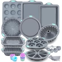 To encounter 51 Piece Silicone Baking Pan Set, Non-Stick Bakeware Set with Baking Pans, Reusable Donut Mold, Food-Grade Silicone Molds for Cakes, Cookies, Muffins, Bread, Light Grey