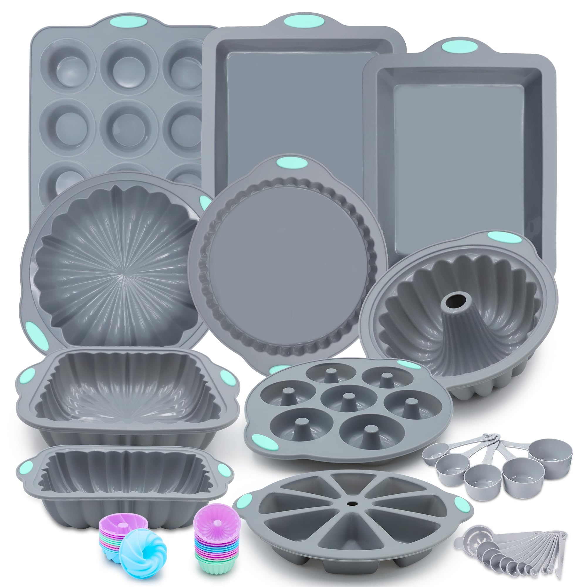 To encounter Juego de 51 moldes de silicona para hornear, antiadherentes con moldes para hornear, molde de dona reutilizable, moldes de silicona de grado alimenticio para pasteles, galletas