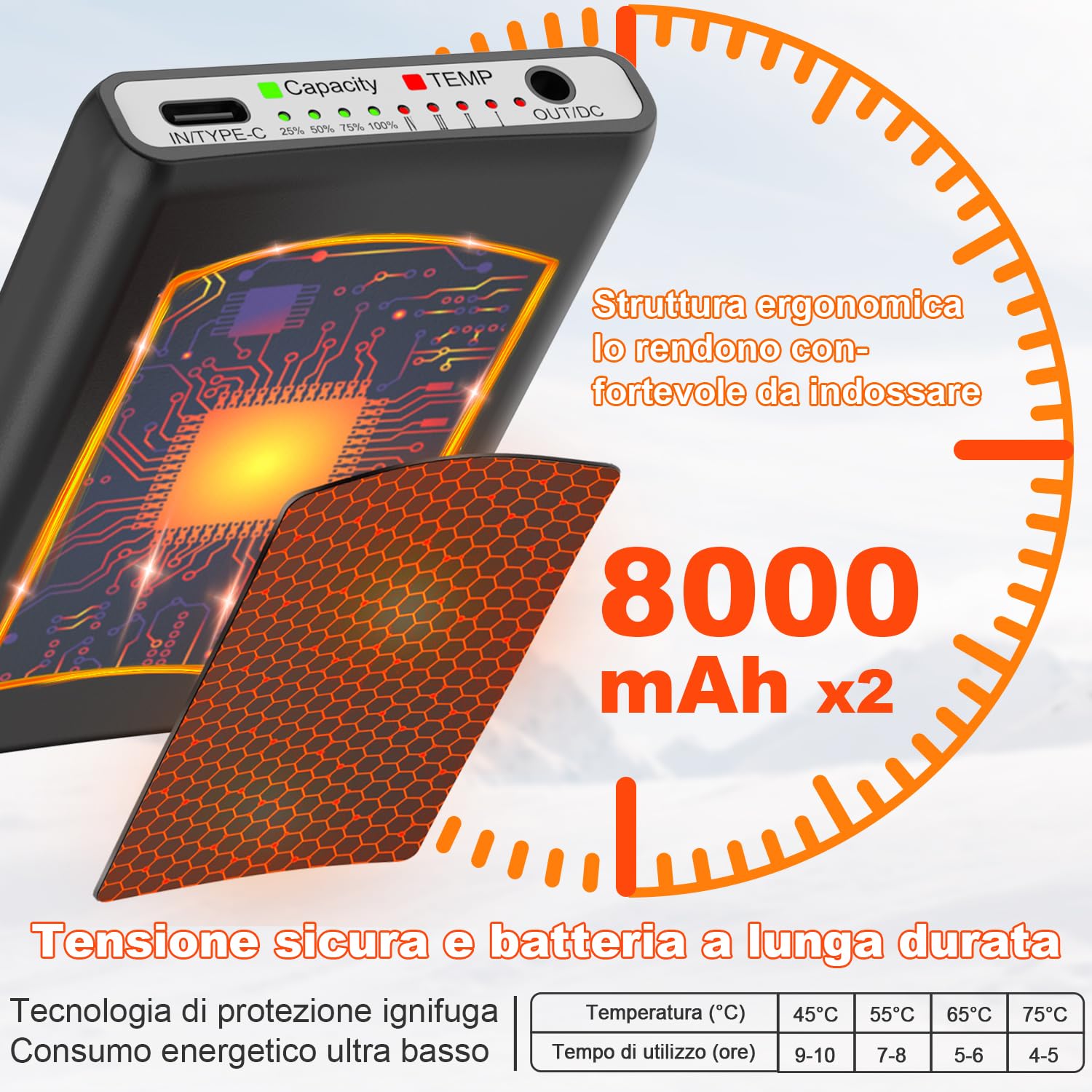 Calze Riscaldate a Batteria 8000mAH Calzini Scaldapiedi Con controllo dell'app, USB Riscaldati Scaldapiedi Elettrico Calze Design del calore in punta di piedi Termiche per Sci, Pattinaggio,Escursioni