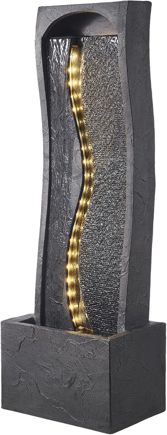 VEVOR Outdoor Water Fountain, 38.58 in Height Fountain and Waterfall, 1-Tier Floor Standing Rock Base Style Fountains with with LED Light and Pump, for Outdoor Indoor Garden, Home, Patio & Backyard