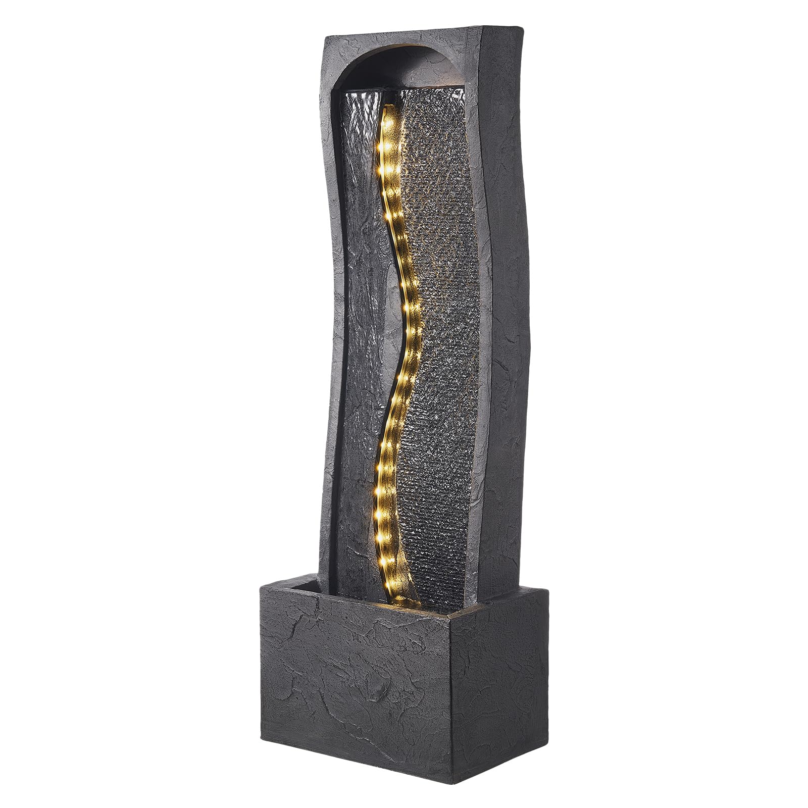 VEVOR Fuente de Agua para Exteriores, 98 cm de Altura, Fuente de Cascada Moderna de Una Sola Capa con Base de Roca, Luz LED y Bomba para Jardín, Patio, Decoración del Hogar, Exterior, Negro