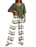 Ekouaer Pajama Sets for Women 2 Piece Lounge Set Short Sleeve Tops and Long Pants Soft Comfy Pjs Sleepwear Outfits S-XXL