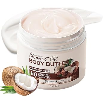 Coconut Body Butter 200g, Nat&uuml;rlich Kokos&ouml;l K&ouml;rpercreme f&uuml;r trockene Haut, Coconut Oil Skin Care Body Moisturiser, Kokosnuss 