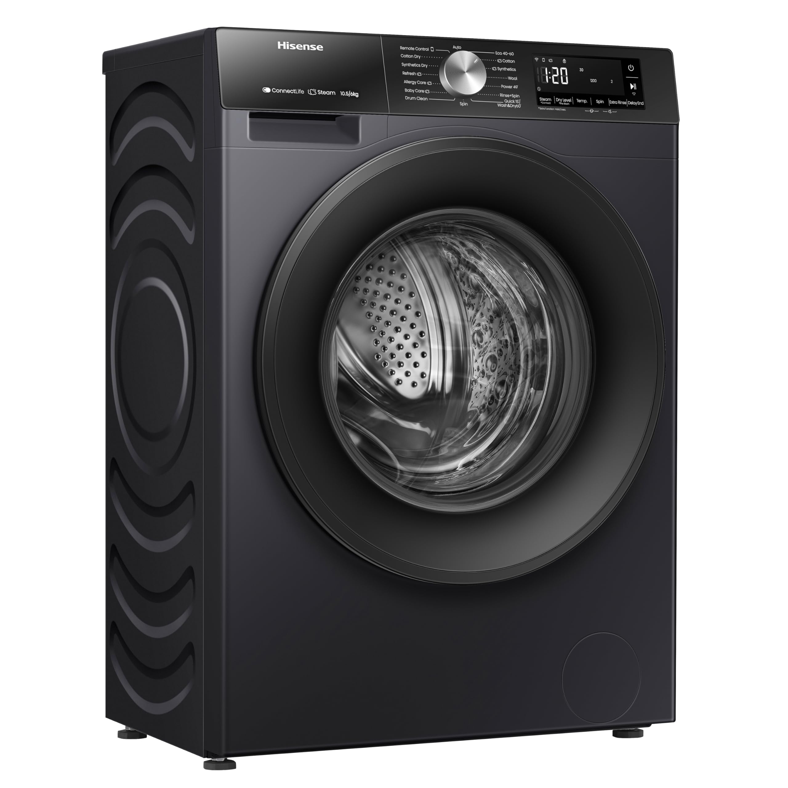 Hisense 3S Series WD3S1043BB3 Wifi Connected 10.5Kg and 6Kg Washer Dryer with 1400 rpm - Black - A-D Rated — view 12
