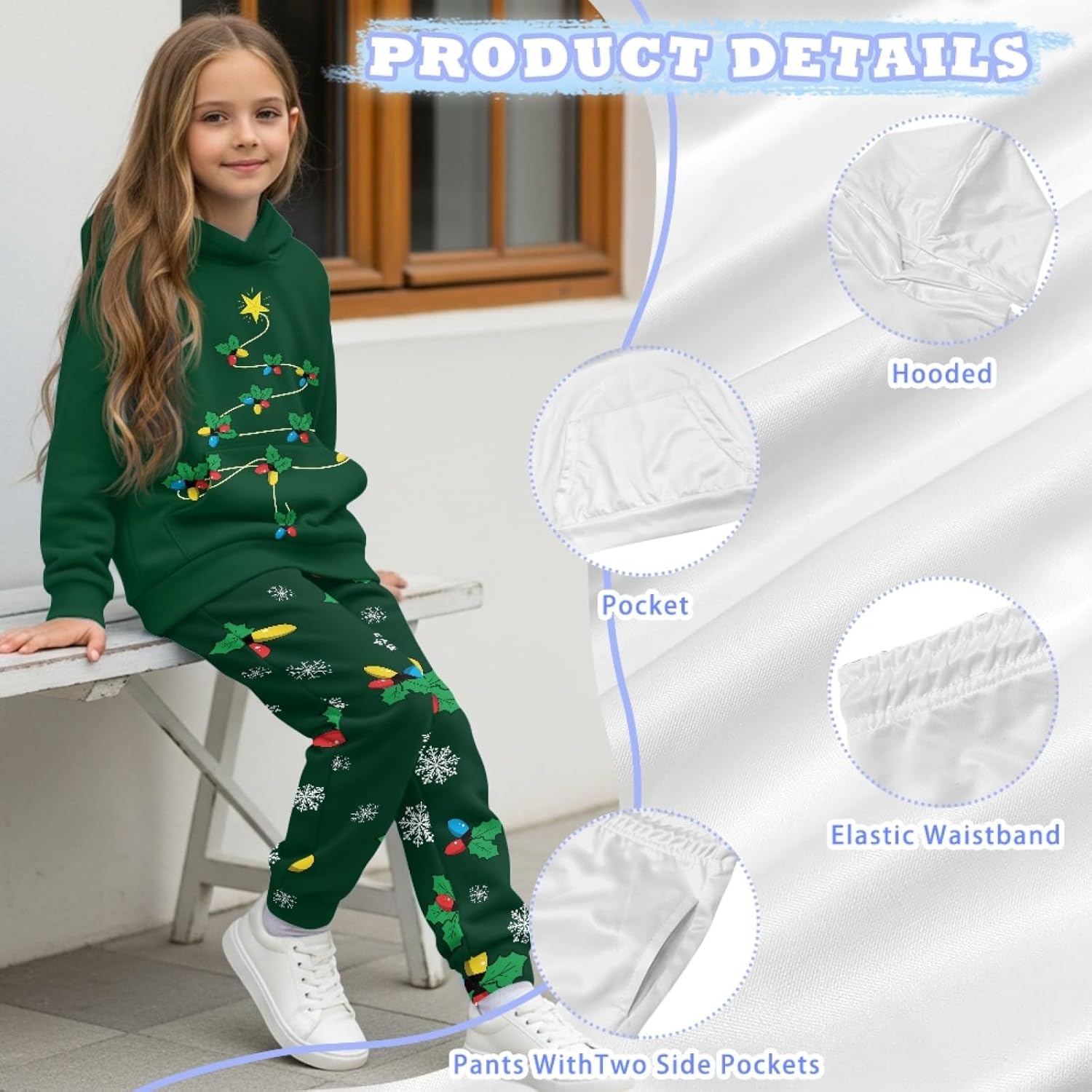 2 Pcs Tracksuit Set for Girls 5-12 Athletic Hoodie and Jogging Sweatpant Long Sleeve Casual Sweatsuit for Kids