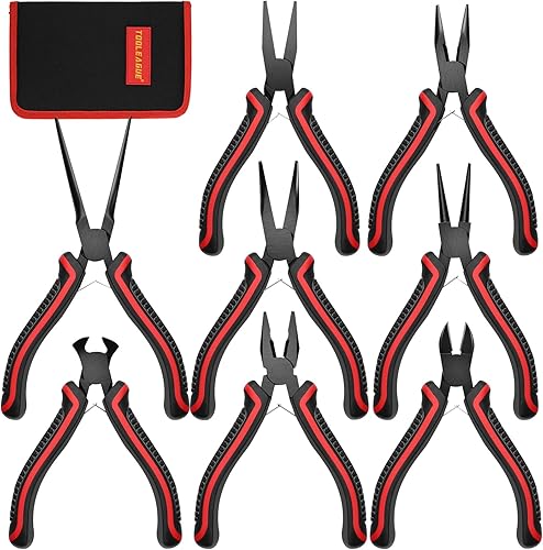 TOOLEAGUE Juego de 8 alicates de joyería, mini herramientas de fabricación de joyas, multiusos para reparación de joyas con bolsa de almacenamiento