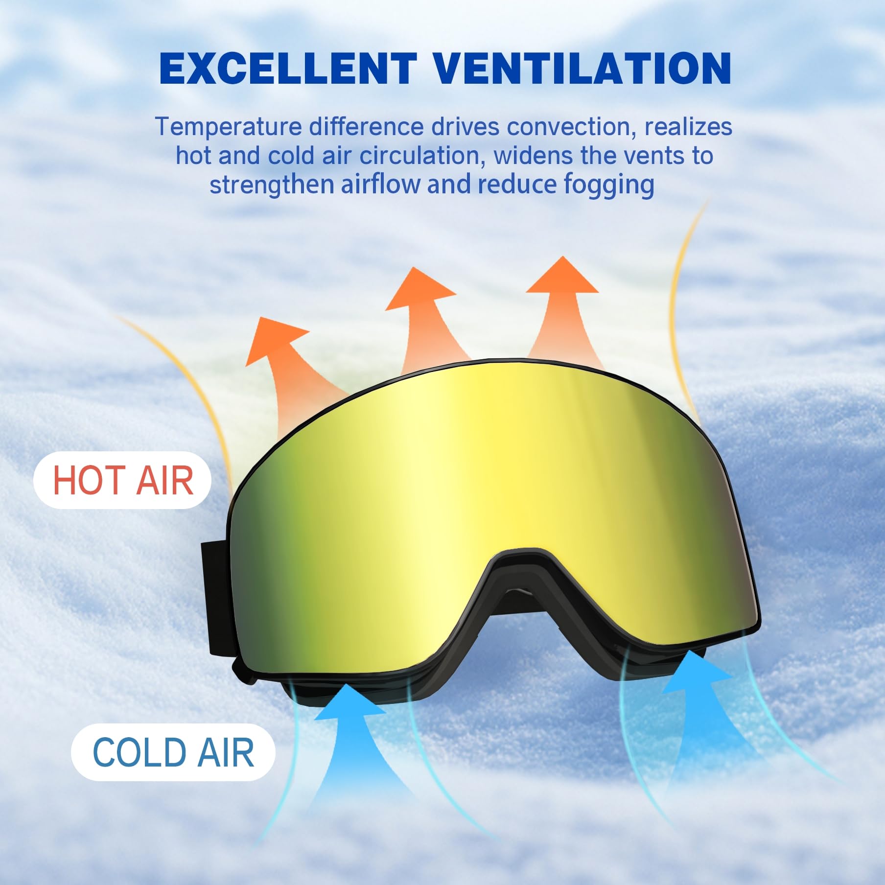 Occhiali da Sci con Magnetico Lenti Intercambiabili,YH212 Maschera da Sci OTG per Unisex Anti-UV400 Anti Nebbia Antipolvere Antivento Occhiali da Neve per Ski Ciclismo Moto