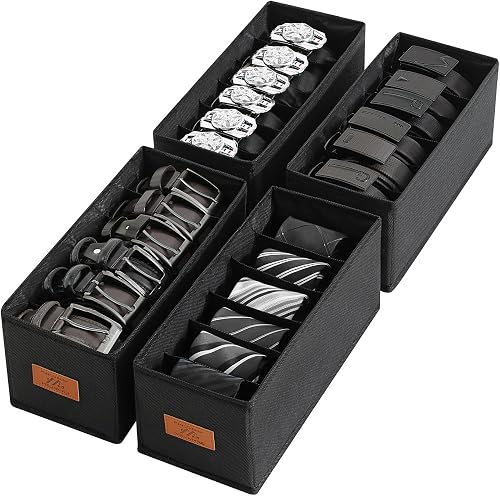 Black Fabric Storage Bins for Belts, Ties, Watches