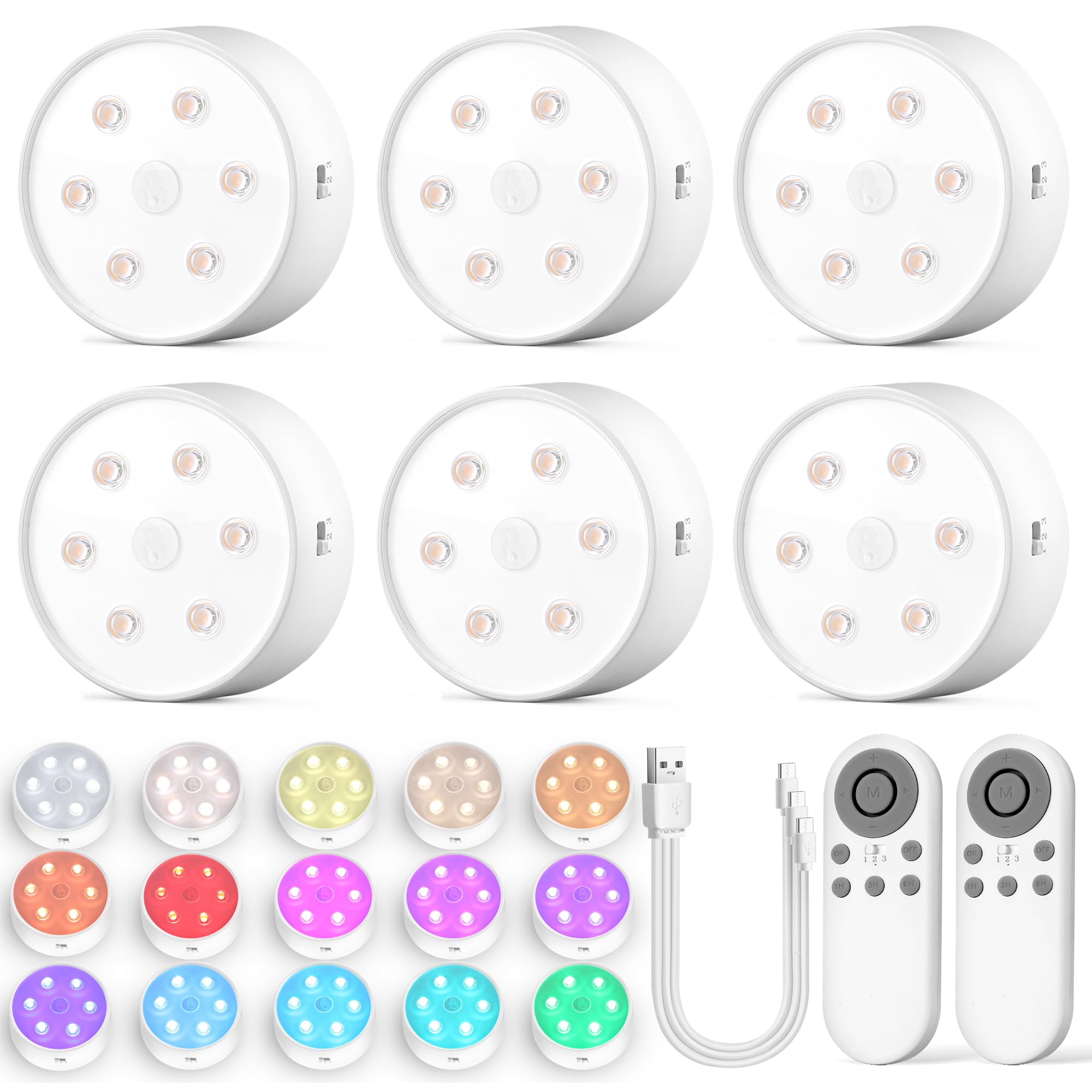 TECOMLIGHT Groupable & Linkable LED Puck Lights Pro, 2.4G Remote Control, Rechargeable Under Cabinet Lighting, Tap & Touch Activated, 3 CCT & RGB