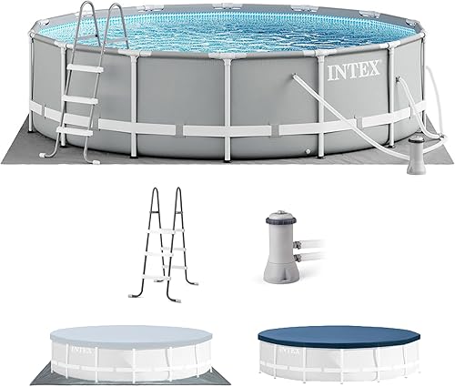 Vista 17 de Intex 26723EH - Juego de piscina prémium con marco en forma de prisma: 15 pies x 42 pulgadas, bomba de filtro de cartucho de 1000 gph, escalera