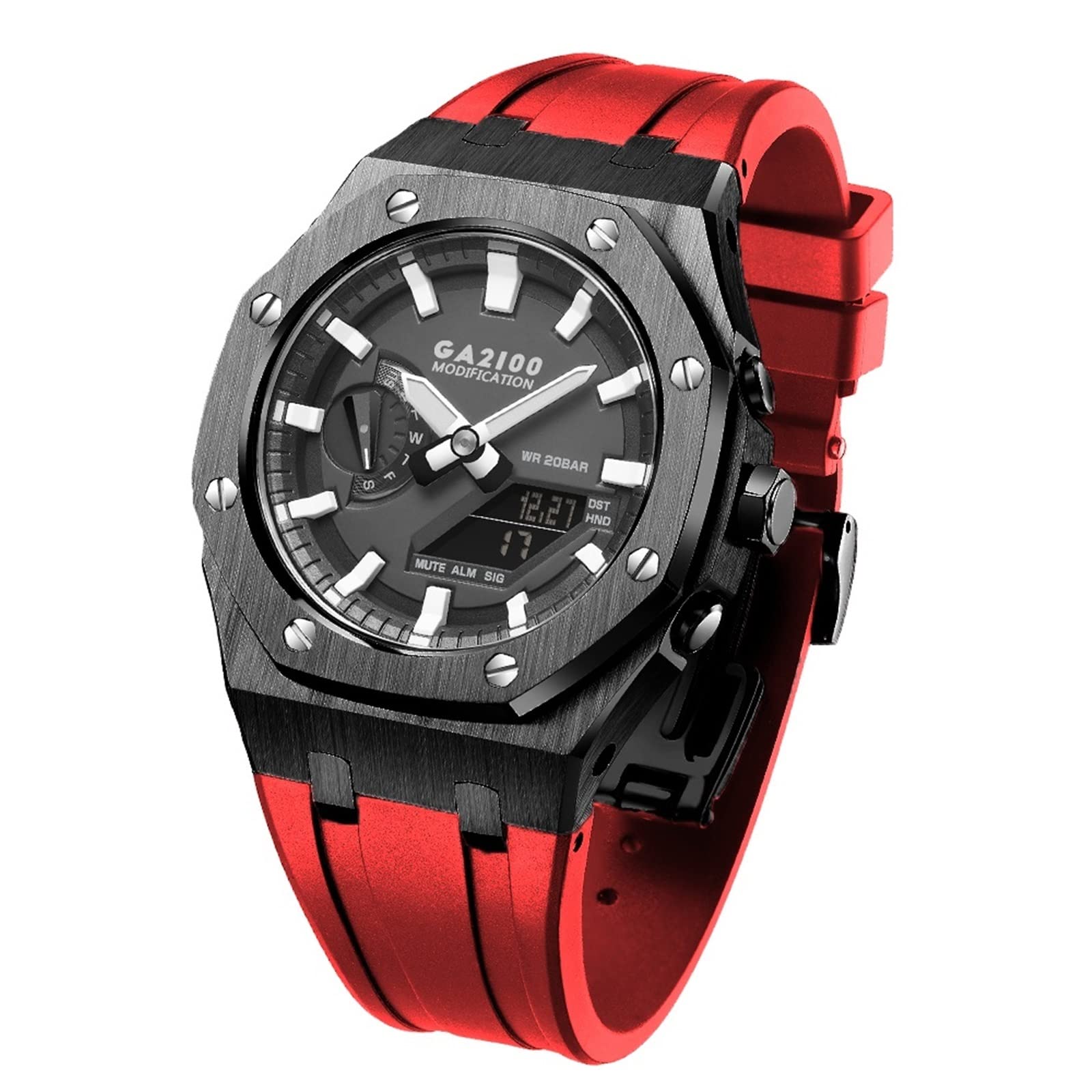 GA-B2100 MOD Kit For G-Shock GA-2110 GA-2100 Metal Watch Case Silicone Strap 316 Stainless Steel Modified Accessories Bracelet Bezel bands (Color : Black 15)