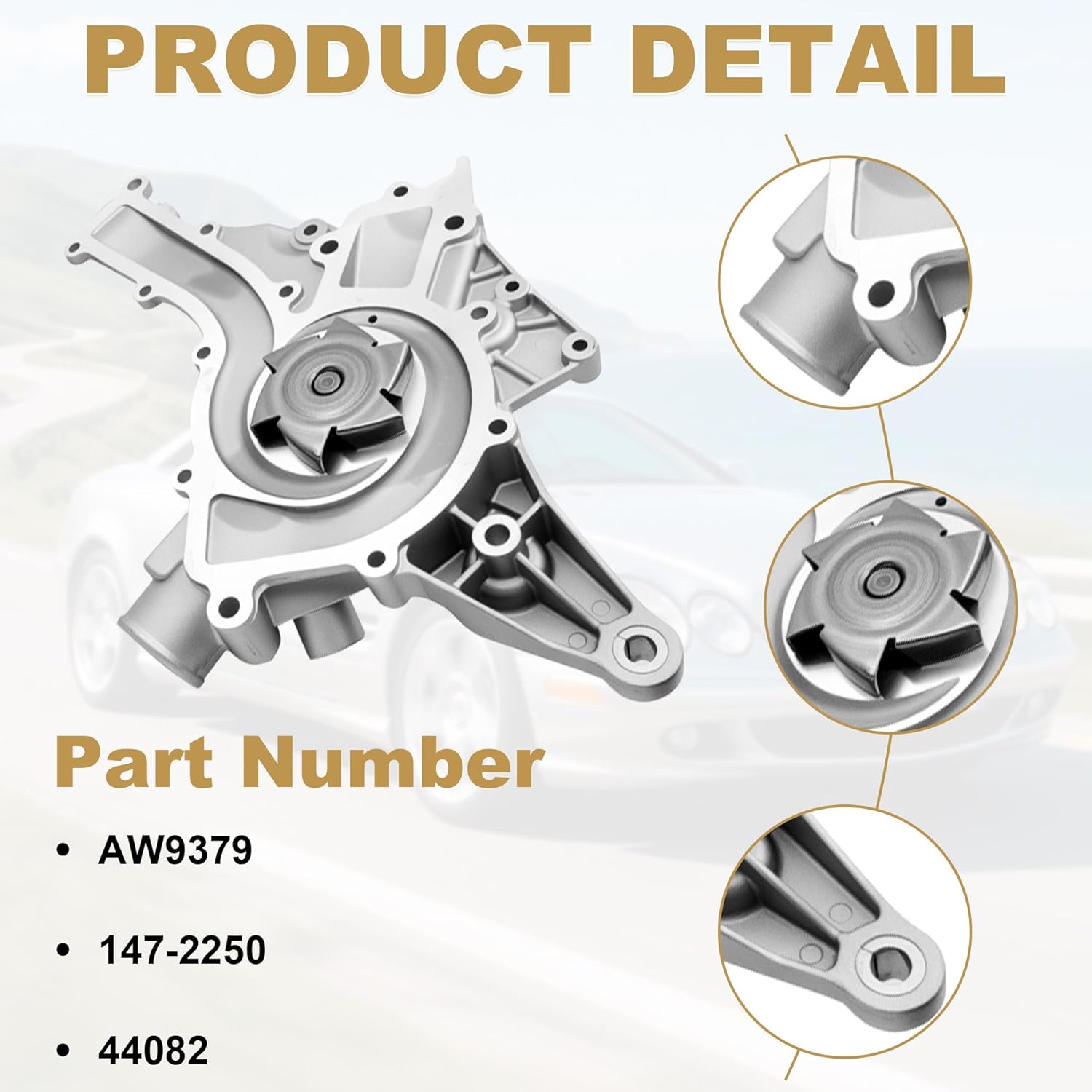 PartsFlow AW9379 Water Pump Compatible With Chrysler Crossfire, Mercedes-Benz C240 C280 C320 E320 E430 E500 ML320 ML350 SLK320, 2.6L 2.8L 3.2L 3.7L 4.3L 5.0L V6 V8 Engine 147-2250