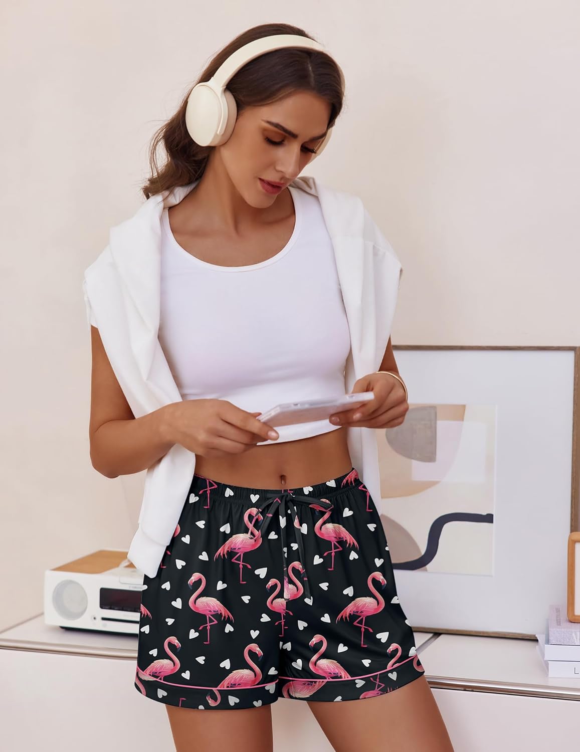 Ekouaer Womens Pajama Shorts Casual Summer Sleep Shorts Cute Printed Lounge Pj Bottoms with Drawstring & Pockets - Image 3