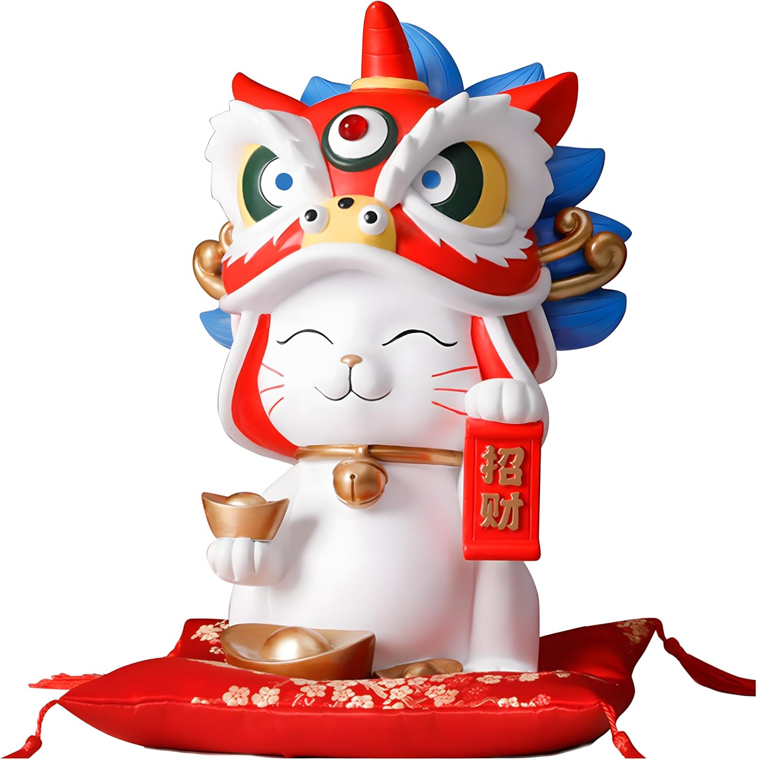 Large Lucky Cat Waving Arm, 11x7.1x6.3in Lucky Cat Piggy Bank, White Feng Shui Lion Dance Cultural Creative Piggy Coin Bank for KidsVivid Lovely Cat Desktop Decoration