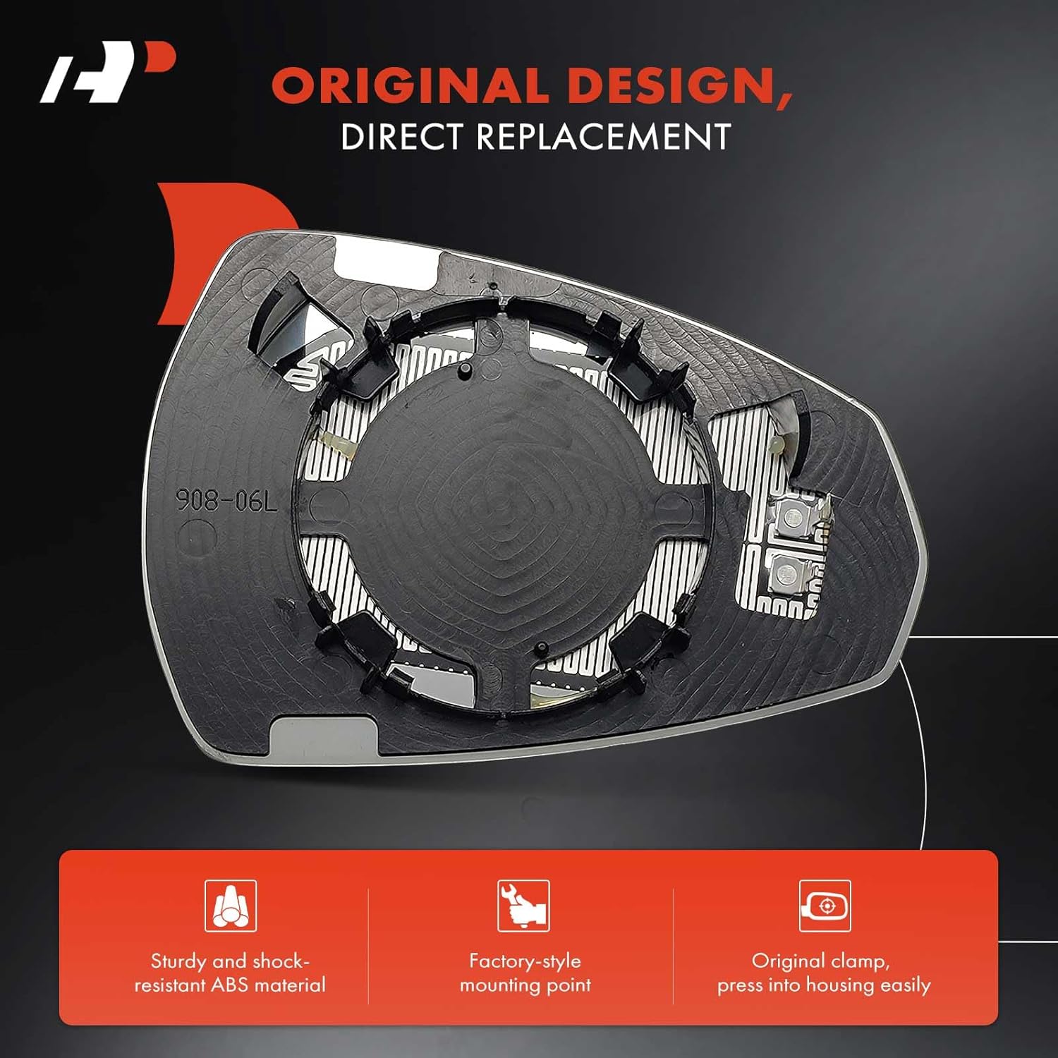 A-Premium Left Driver Side Heated Mirror Glass with Backing Plate - Compatible with Audi A3 2015-2020 - Exterior Side View Flat Mirror