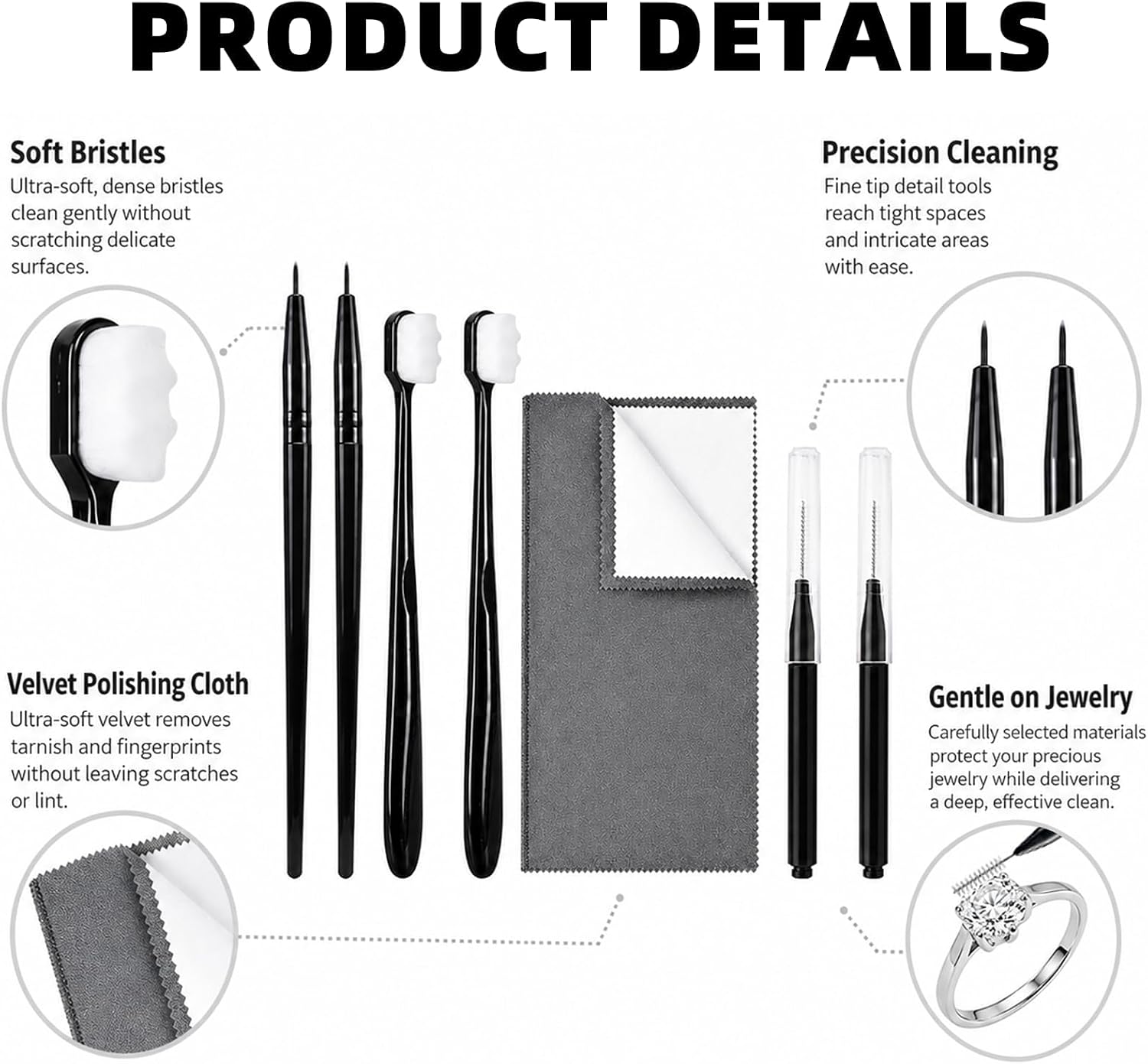Jewelry Cleaning Brush Kit 7PCS Ring Cleaning Tools Set