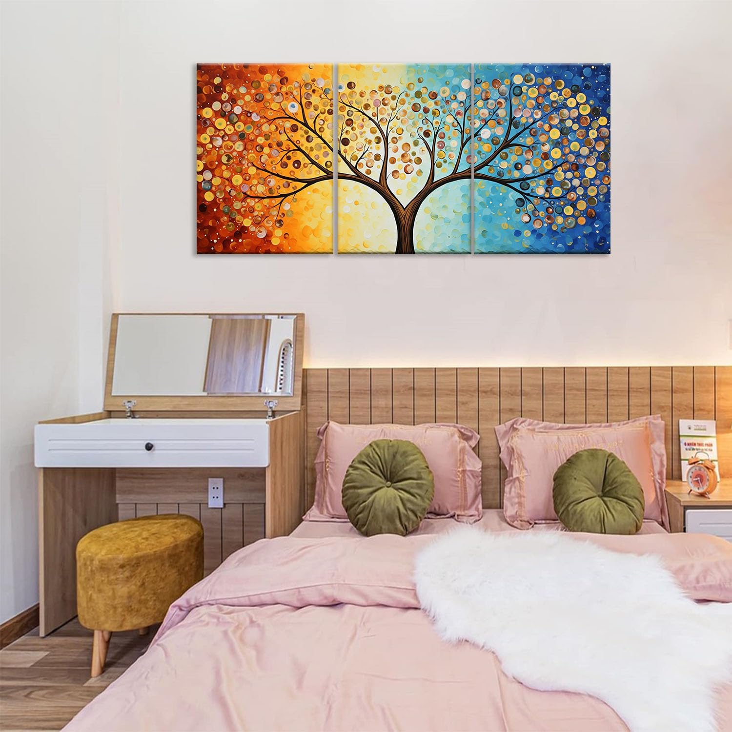 MODOJOART Abstract Tree Canvas Wall Art, Colorful Tree Boho Oil Painting Picture Mid-Century Minimalism Modern Artwork Print for Study Office Decor Set of 3(Artwork-03, 12"x16")