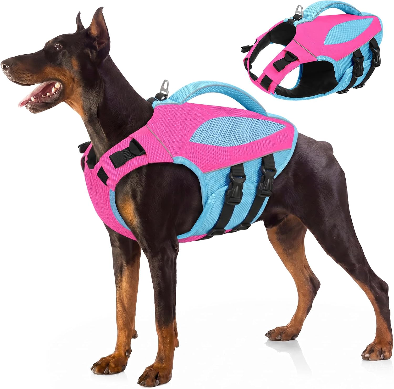 Large Dog Life Jacket, Reflective XL Dog Life Vest for Swimming | Pet Lifejacket Swim Vest with Rescue Handle, Adjustable High Buoyancy Pet Safety Lifesaver for Pool Boating, Hot Pink XL