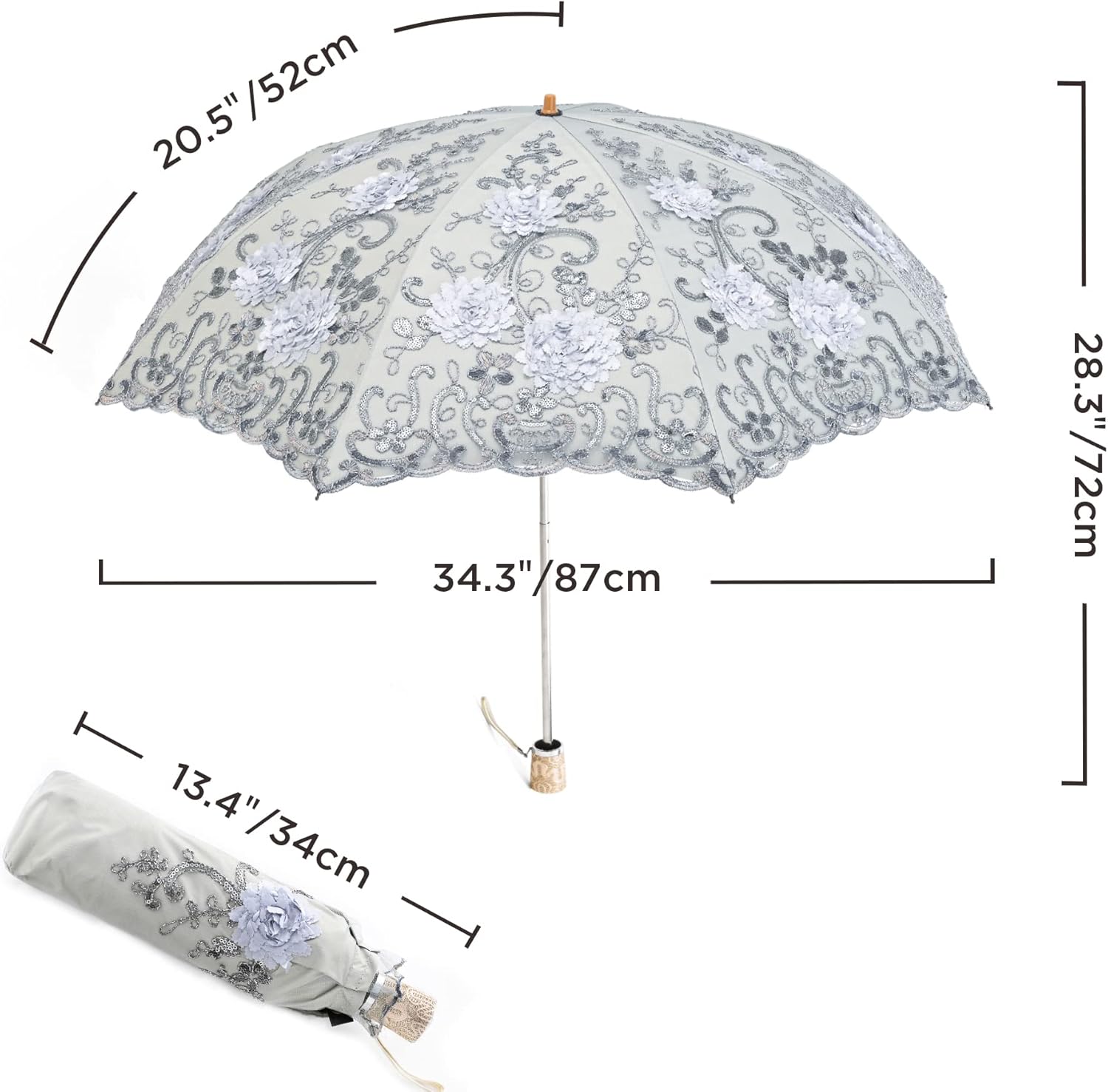 BABEYOND Lace Parasol Ultraviolet-Proof Folding Umbrella UPF50+ Vintage Flower Embroidery Umbrella for Wedding Party and Photo Shooting - Image 7