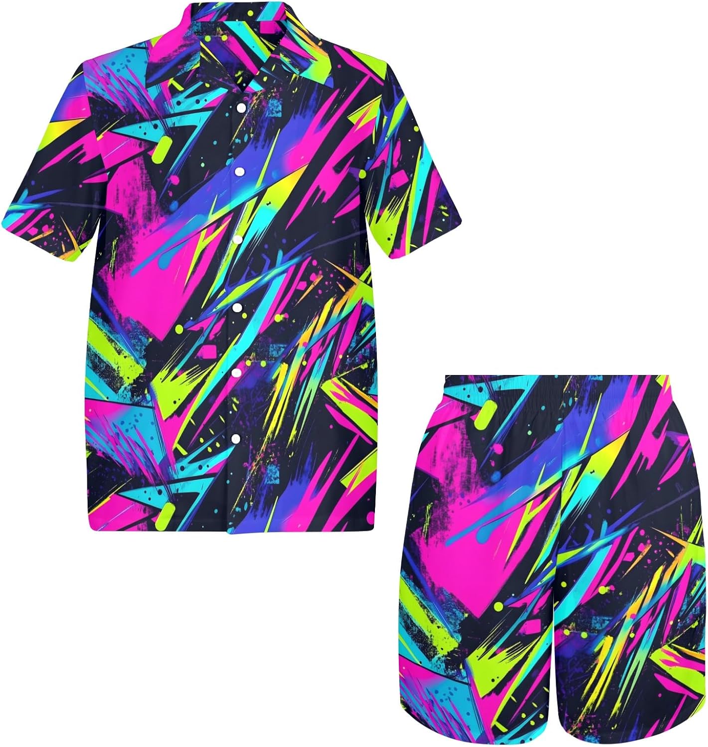 HUGLAZY Mens Funny Hawaiian Shirt and Shorts Bigfoot Duck Alien Print 2 Piece Outfit Beach Party Summer Set