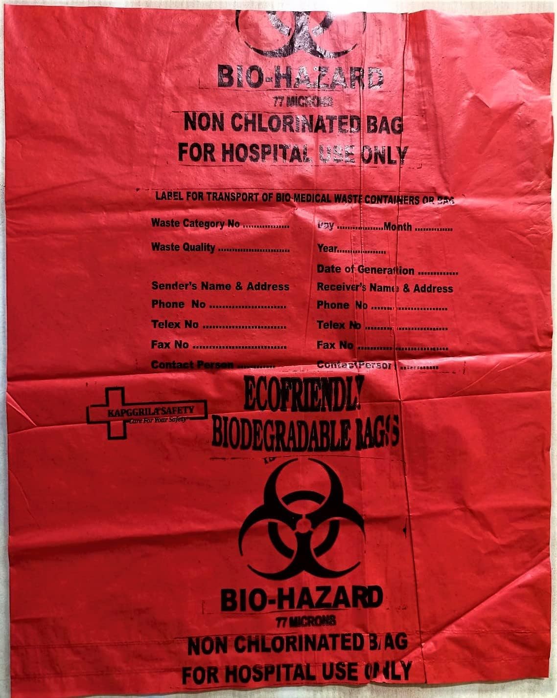 Bio-Hazard/Bio-Medical Waste Red Bag Pack of 1 Kg/30 Pieces (21X24 inch)