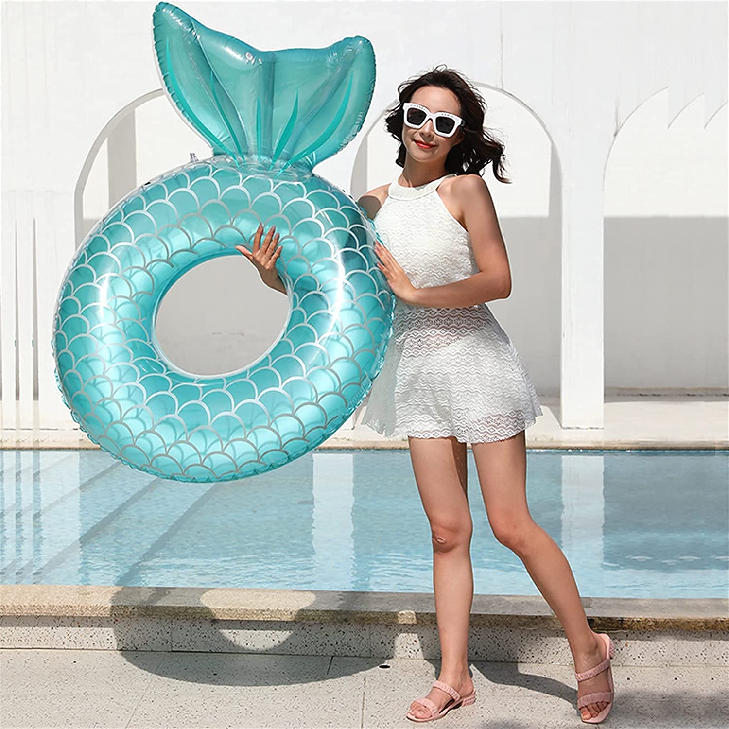 Asterin Sales Comfortable Inflatable Mermaid Tail Float Tubes with Sparkles for Water Party, Beach, Pool, Adult Float | 120 X 100 cm | Multi Color 2