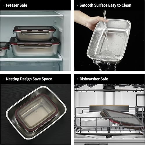 Miniatura 4 de Recipiente de almacenamiento de alimentos de acero inoxidable con tapas, a prueba de fugas y hermético para cocina, lonchera de preparación de