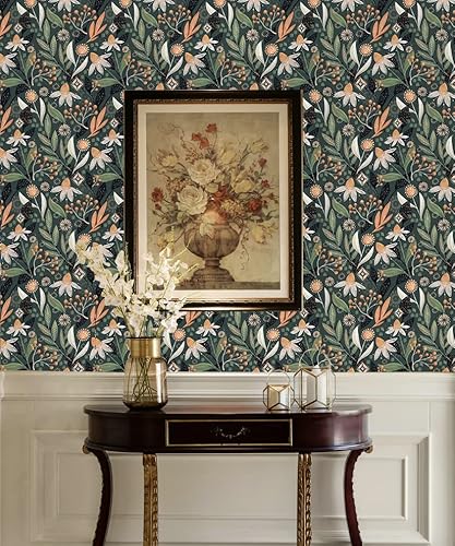 Floralplus Boho Peel And Stick Wallpaper Removable Boho Wallpaper Peel And Stick Floral Botanical Wallpaper For Bedroom Cabinet Wall Office Decor 118 * 17.7In #TOP2