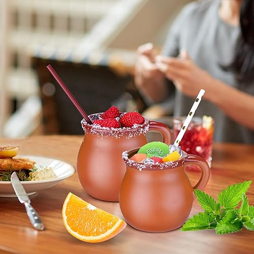 Miniatura 6 de Gejoy Paquete de 6 tazas de terracota mexicana de 12 onzas con asas, tazas de café hechas a mano, vasos de cóctel y tazas de té para bebidas frías,