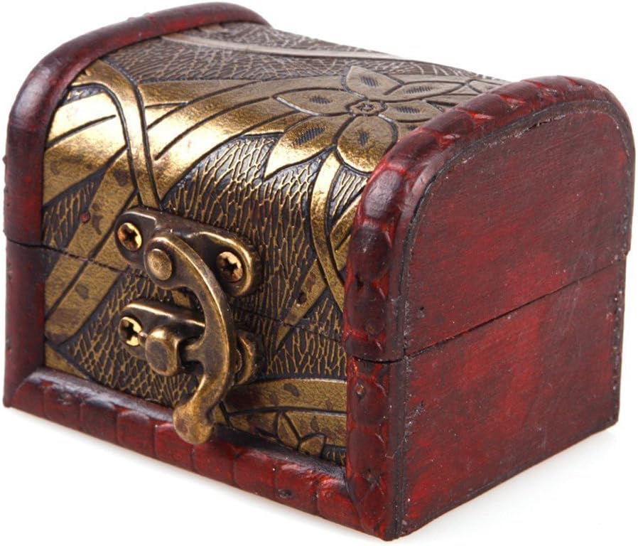 Vintage Style Mini Wooden Storage Chest with Metal Lock, Wood