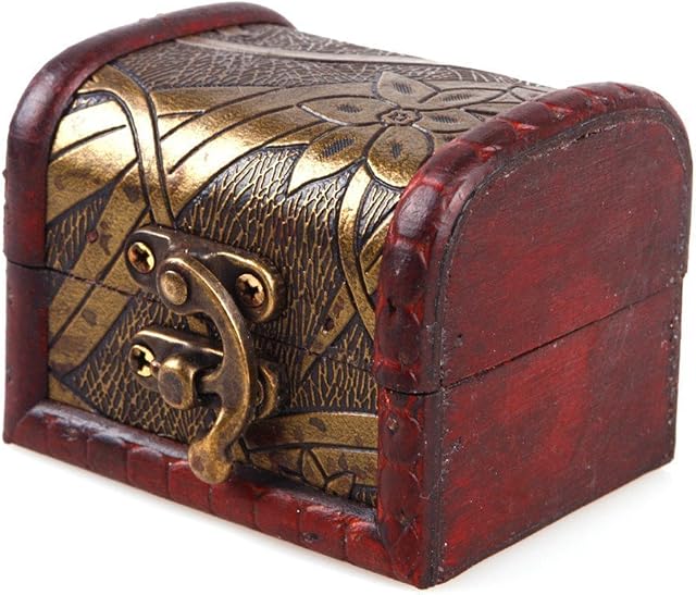 Bebester Ddfly Mini Wooden Treasure Storage Box Vintage Metal Lock Jewelry Treasure Chest Case Random Style