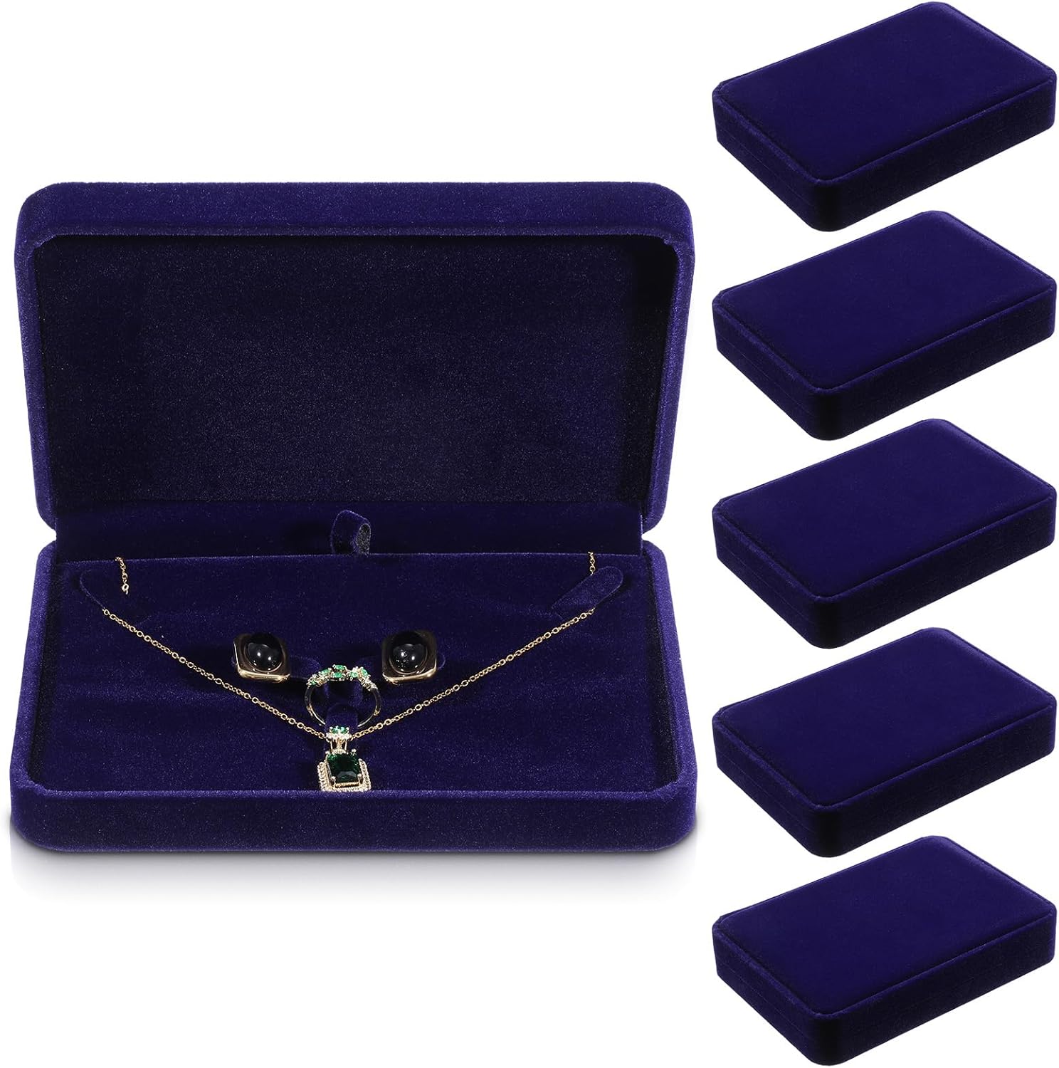 6Pcs jewelry gift boxes Velvet jewelry set boxes bulk for women Bule Necklace gift box Ring Earrings Pendant large gifts box Flannel Jewely case for Traveling Wedding Engagement Birthday