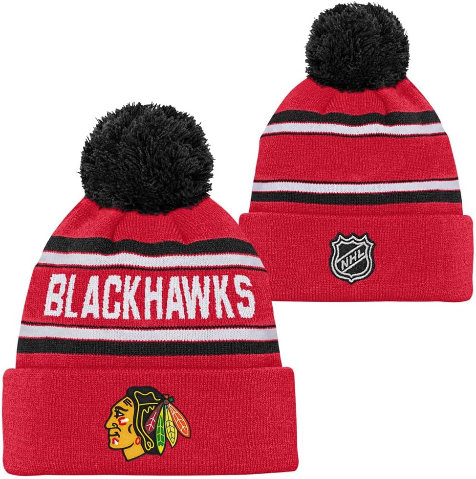 Outerstuff NHL Kids Youth 8-20 Officially Licensed Primary Logo Sport Knit Cuffed Knit Pom Hat Beanie
