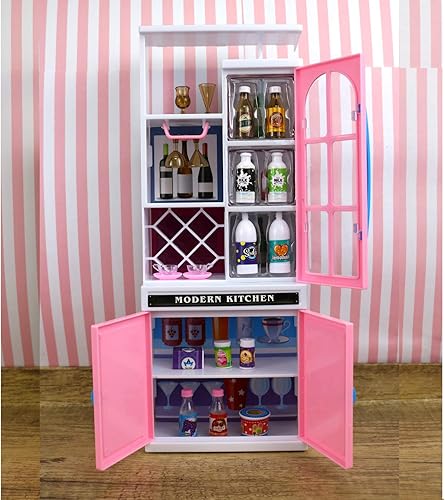 Miniatura 5 de GIFTEXPRESS Mini juego de cocina para niños juego de gabinete de cocina de casa de muñecas rosa con luces y sonidos juguetes de simulación de casa