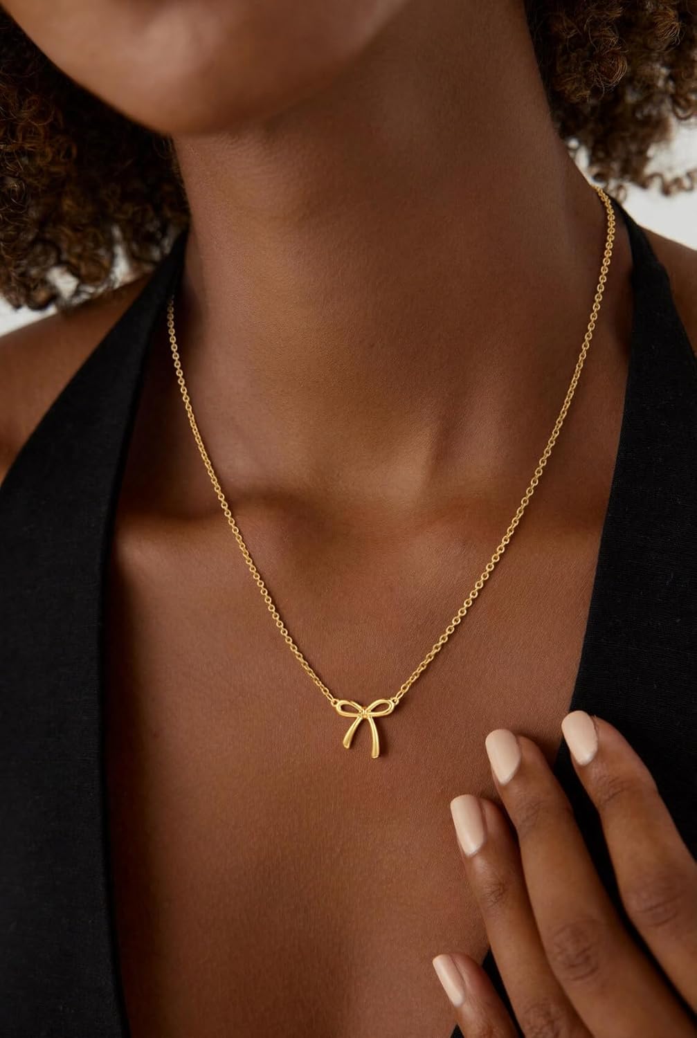 Gold Necklace for Women Dainty Gold Bow Necklace 14K Gold Plated Cute Bow Choker Necklace Small Bow Pendant Charm Necklaces Trendy Christmas Jewelry Gifts for Women - Image 3