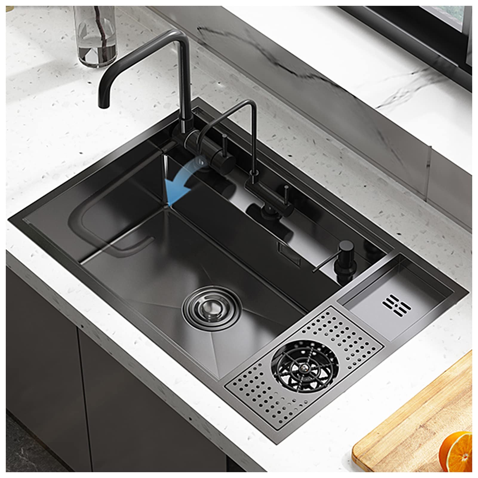 ZQFHSX Single Bowl Kitchen Bar Sink 304 Stainless Steel With Faucet Drain Top Mount Or Undermount (Color : Black-a, Size 72x48x23cm)