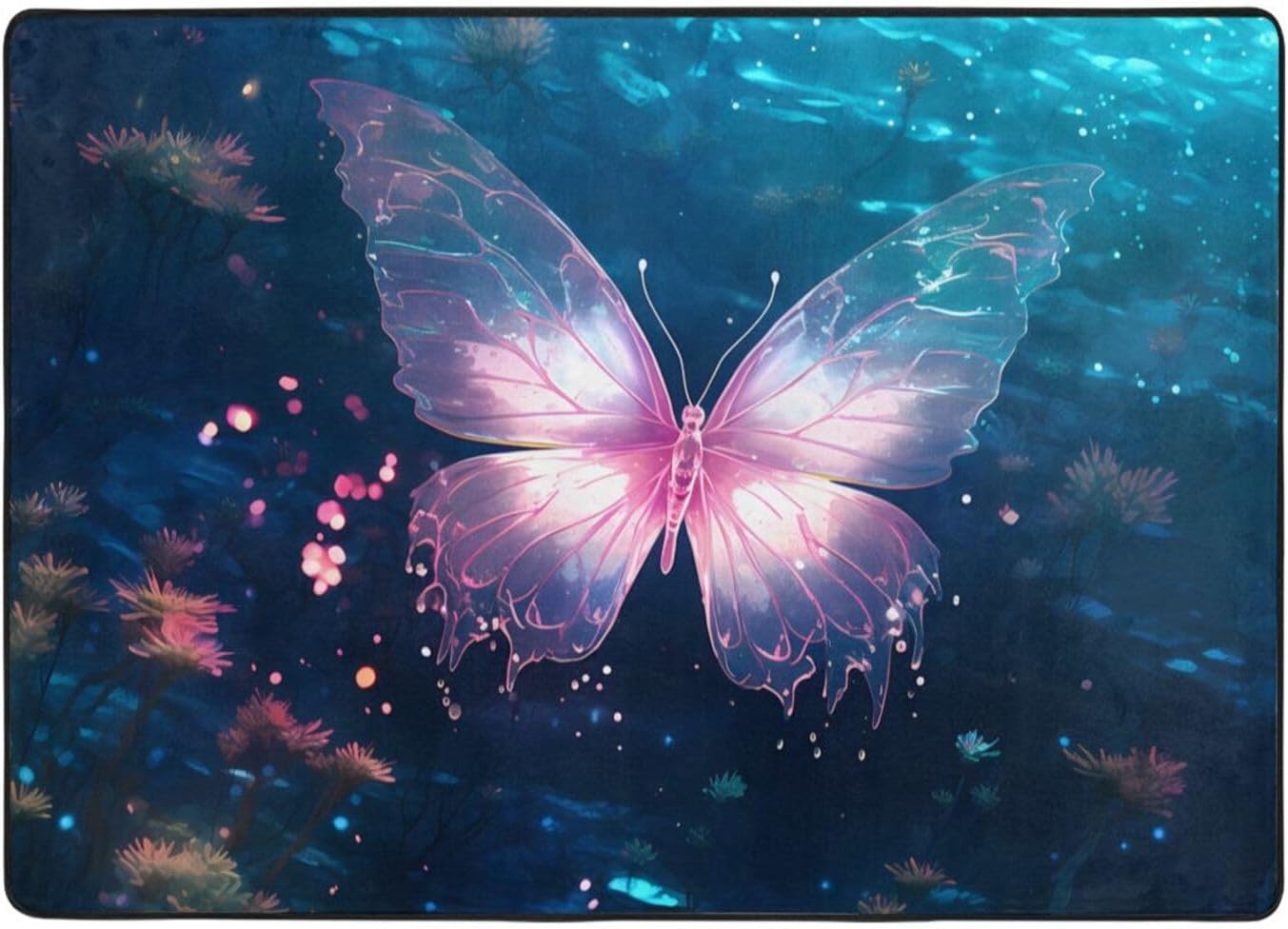 Crystal Butterfly in Water Printed Floor mat 80x58 inches, Non-Slip Decorative Carpet for Bedroom and Living Room