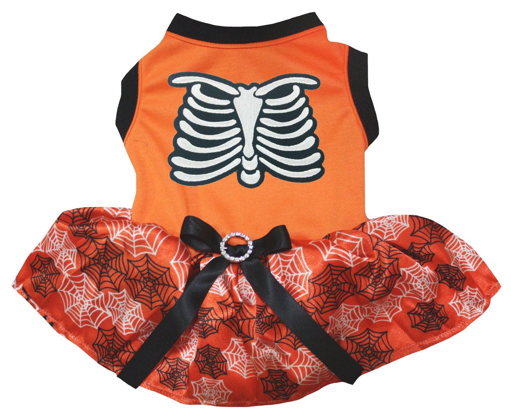 Chiot vêtements pour chien robe squelette orange déguisement Halloween avec tutu