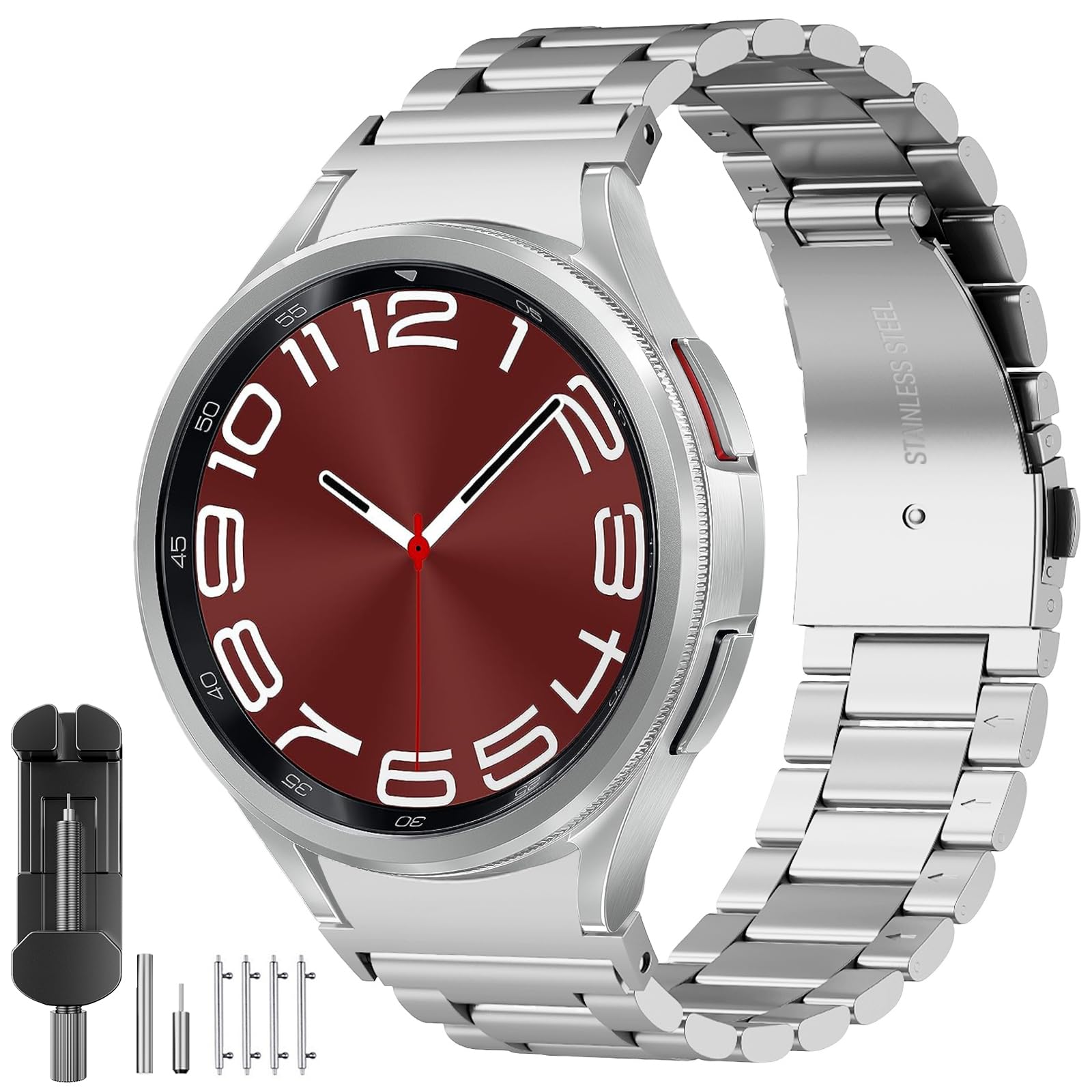 SUNDAREE Compatibile con Cinturino Samsung Galaxy Watch 6 4 Classic 47MM 46MM 43MM 42MM/5 Pro 45MM/6 5 4 44MM 40MM LTE, Argento No Gap Donna Uomo Metallo Acciaio Inox Orologio Cinturini Ricambio Band