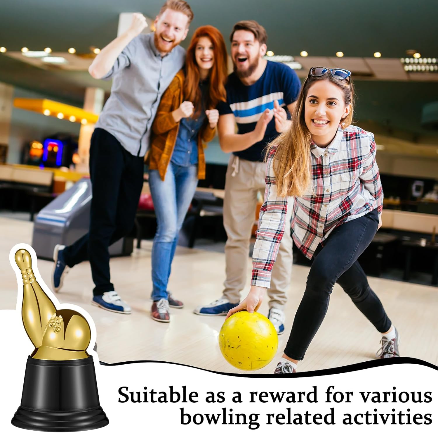 Landical 24 Pcs Bowling Trophies Bulk 5.1 Inch Mini Bowling Pins Gold Plastic Strike Funny Award Trophy with Black Base for Party Decorations Graduation Awards Prize Winner Gift Competition