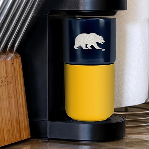 Miniatura 502 de Rico Industries NCAA Miami of Ohio Redhawks - Vaso de cerámica de 16 onzas con agarre de silicona, grabado láser profundo, diseño de color negro