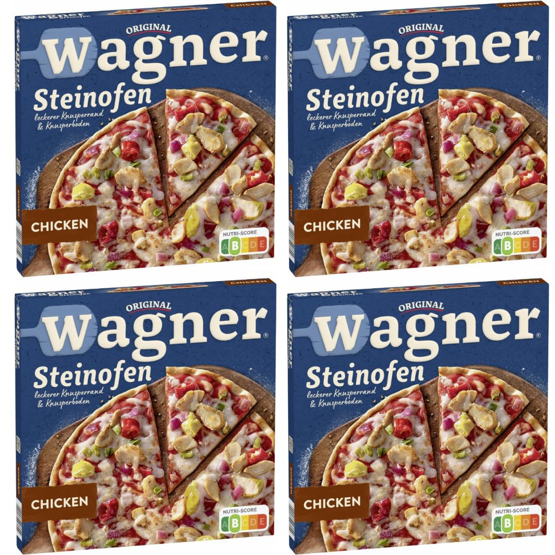 Mit Pufai Grocery, Original Wagner Steinofen Pizza Chicken Pizza 350 Gramm x 4 STÜCK [Frischegarantie]