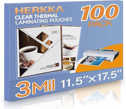 Miniatura 9 de HERKKA Paquete de 300 hojas de laminación, capacidad para hojas de 11 x 17 pulgadas, bolsas de laminación térmica transparentes de 3 mil, papel de
