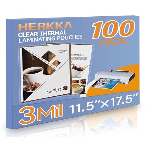 HERKKA 100 Pack Laminating Sheets, Hold 11 x 17 Inch Sheet, 3 Mil Clear Thermal Laminating Pouches 11.5 x 17.5 Inch Lamination Sheet Paper for Laminator, Round Corner - 100 PACK